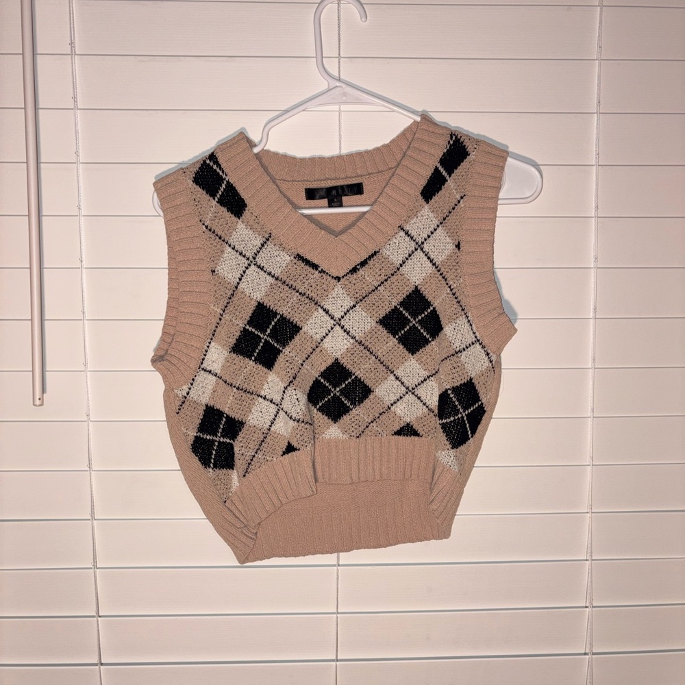 Say What? Tan and Black Argyle Sweater Vest